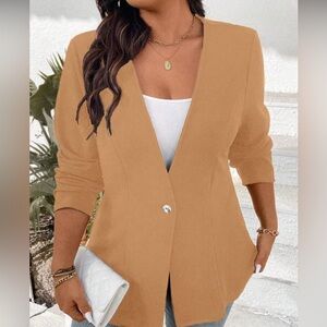 SHEIN (Celure) Khaki Front Button Long Sleeve Casual Blazer Size 12 (0 XL)